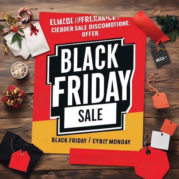 Photo a poster that says black friday sale is on a wooden table