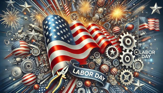 a poster that says quot labor day day day quot with a flag and a flag