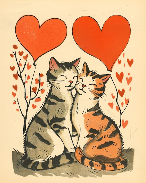 Photo a poster that says  love  with two cats