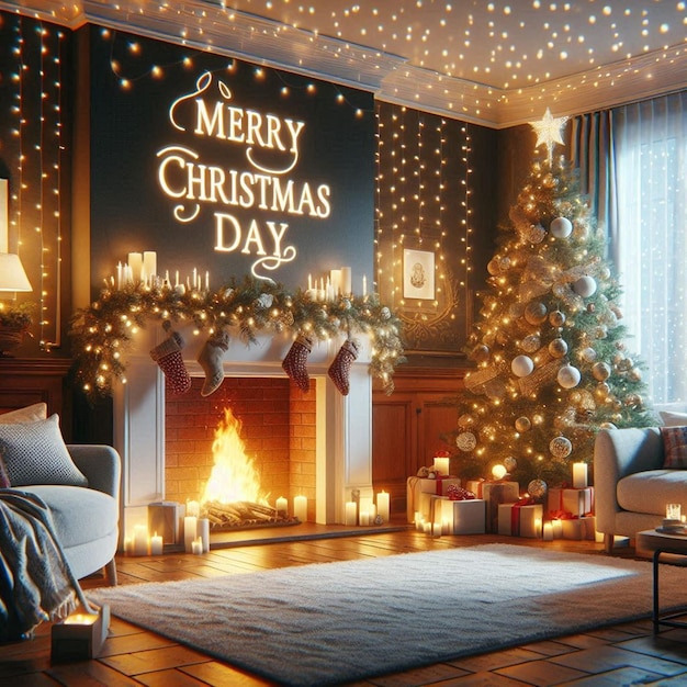 a poster that says merry christmas is on a wall