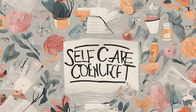 Photo a poster that says self care with a note that says self care