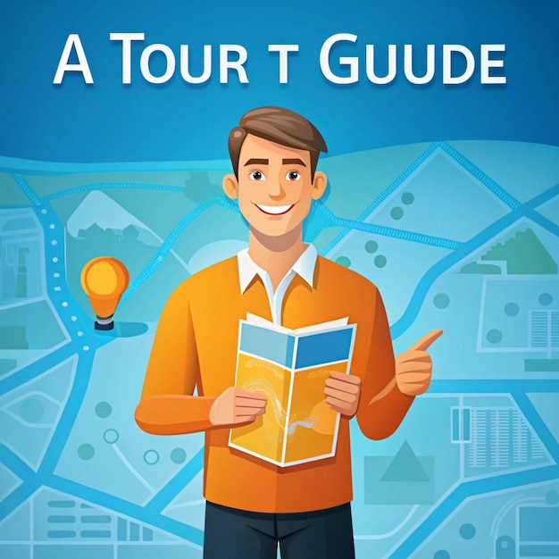 Photo a poster for a tour guide with a man pointing to a light bulb