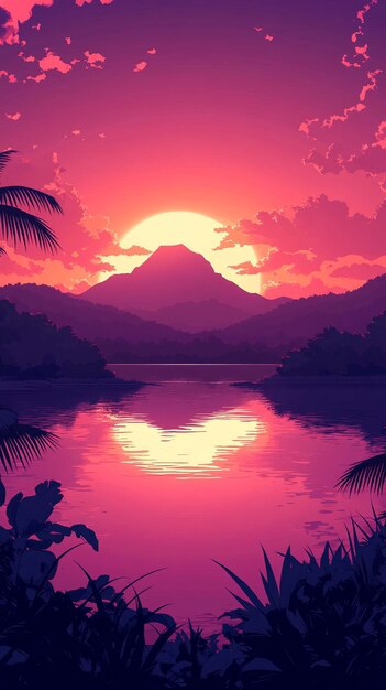 a poster for a tropical sunset by person