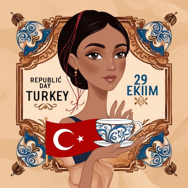 a poster for turkey day turkey day with a woman holding a tea cup