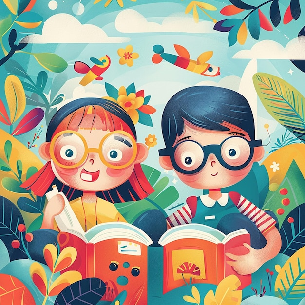 a poster of two children reading books with the words the one reading on it