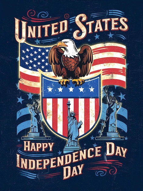 a poster for united states of america with an eagle and american flag