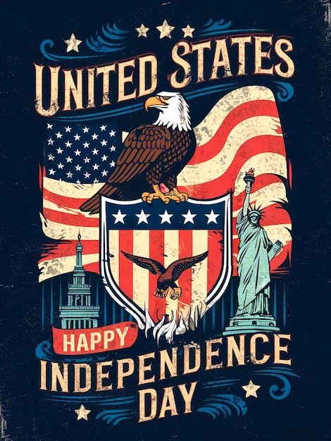 a poster for united states of america with an eagle and a flag