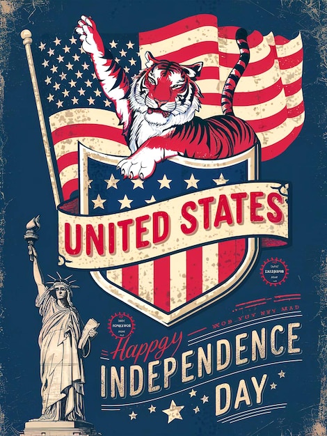 a poster for united states of america with a tiger on the top