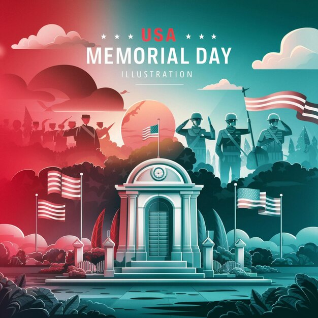 A poster for us memorial day with a red and blue background