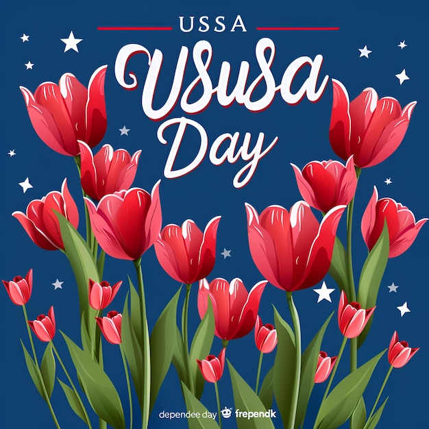 a poster of usa day with a background of red flowers and the words usa