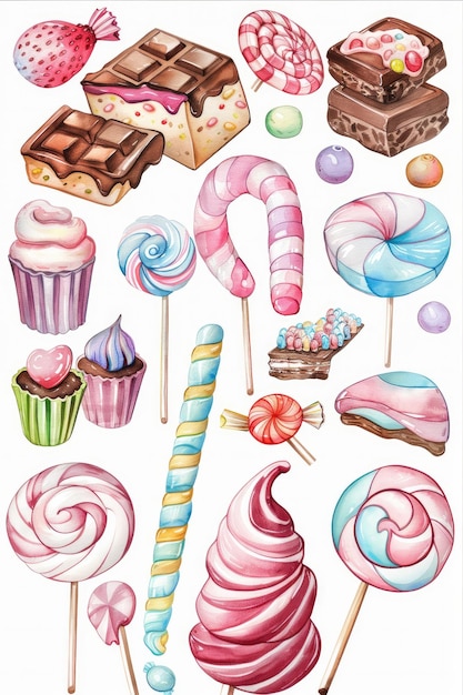 Photo a poster of a variety of sweets including lollipops and lollipops