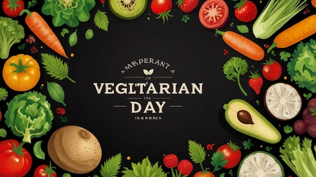 Photo a poster of a vegan day with vegetables and fruits