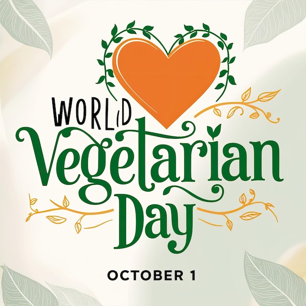 Photo a poster for a vegetarian day with a heart shaped leaf and a heart that says world healthy day