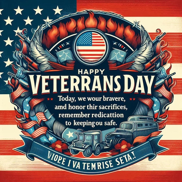 Photo a poster for a veterans day that has a flag on it