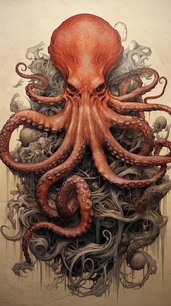 poster wallpaper an art drawing of an octopus that has black outlines in the style of detailed and