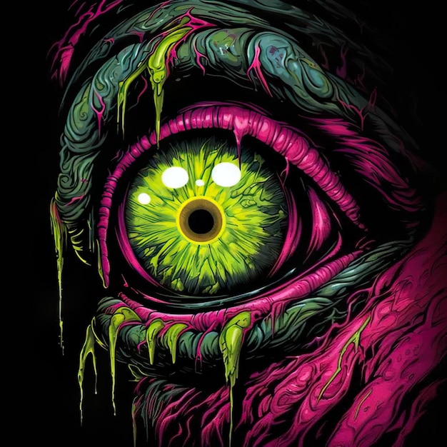 poster wallpaper a glowing neon colored drawing of a monster with the hands on its face in the styl