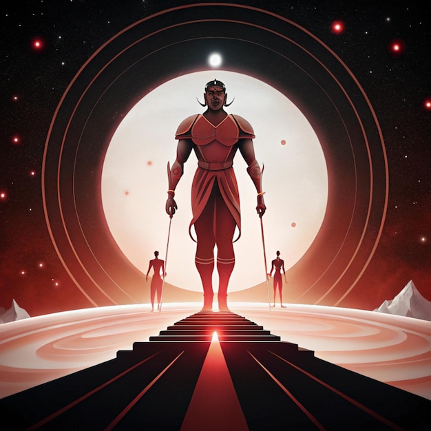 a poster for a warrior with a red background with a man in a full moon behind him