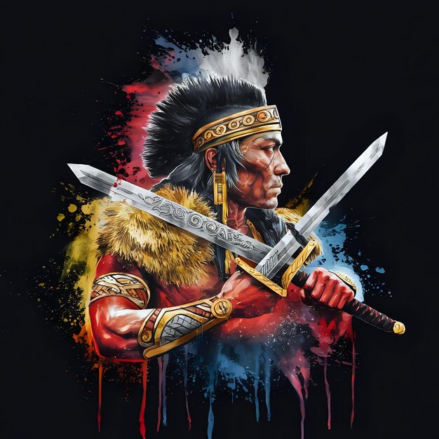 a poster of a warrior with a sword and the word quot god quot on it