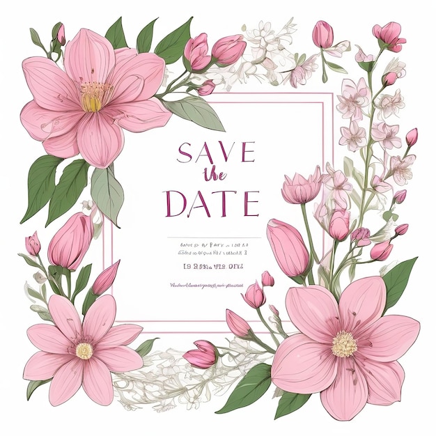 a poster for the wedding of the month with pink flowers and the date of the wedding