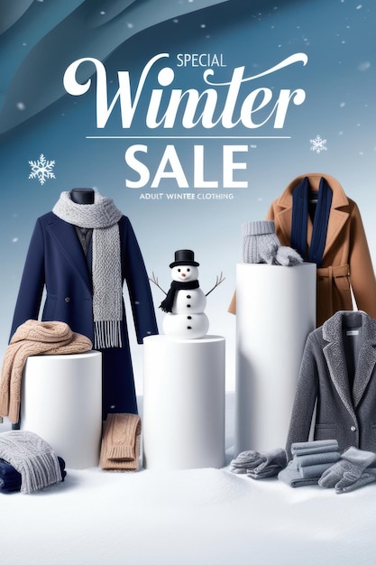 Photo a poster for winter sale shows a snowman and other items