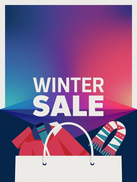 Photo a poster for winter sale with a christmas gift bag on it