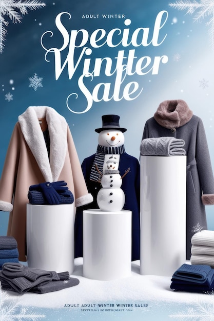 Photo a poster for winter sale with a snowman and other items