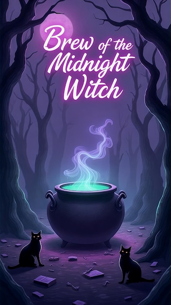 Photo poster of a witch brewing a potion in a cauldron