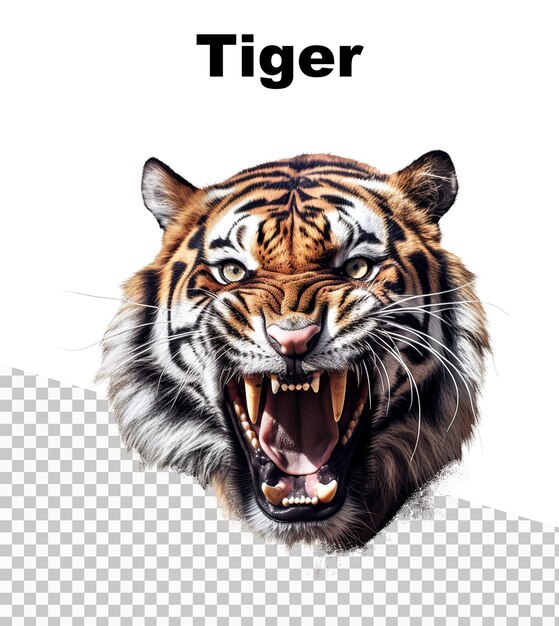 A poster with an aggressive tiger and the word tiger on the top