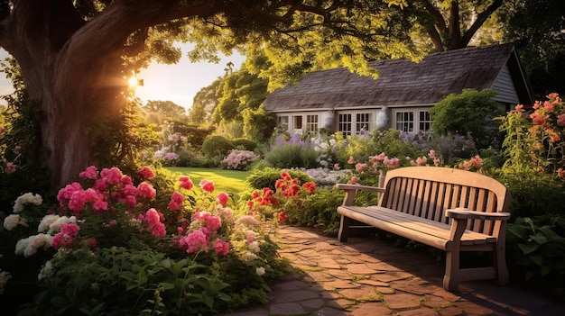 Photo a poster with a beautiful garden