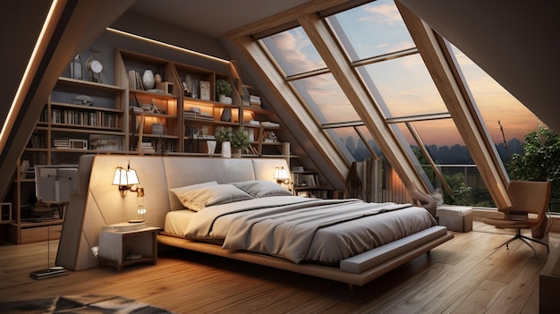 A poster with a beautiful triangular bedroom