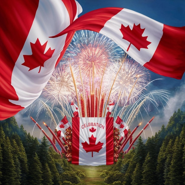 a poster with the canadian flag and a canadian flag with the words canada on it