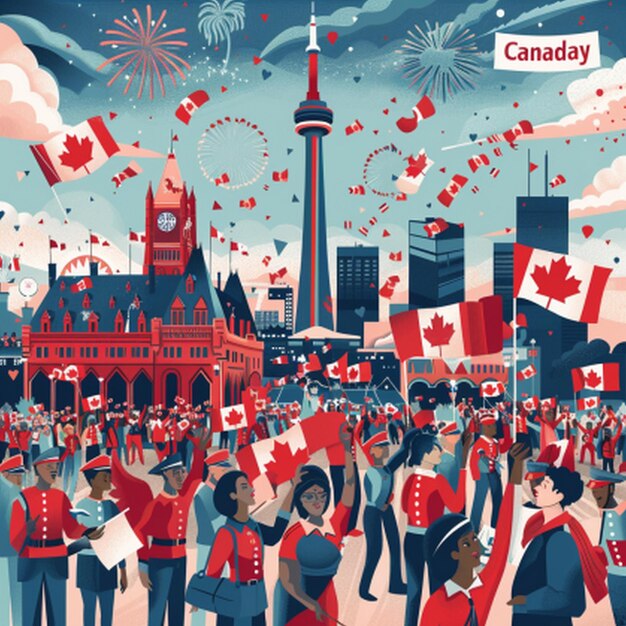 Photo a poster with canadian flags and canadian flag in the background