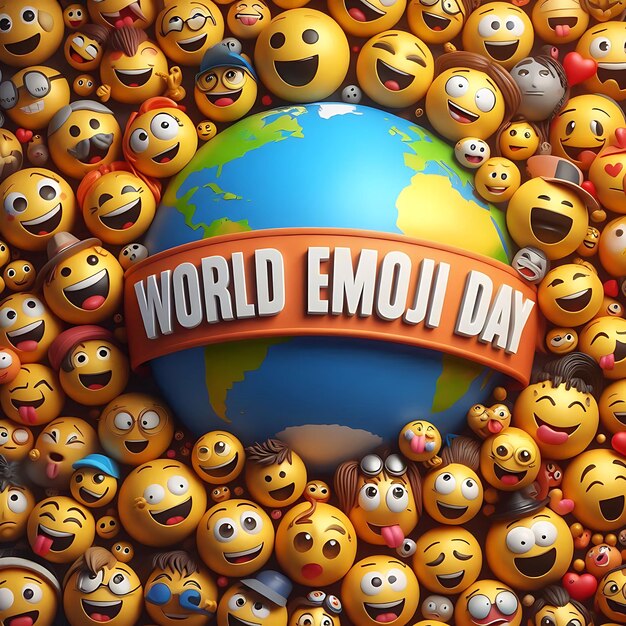 Photo a poster with a cartoon face that says world emoji day on it