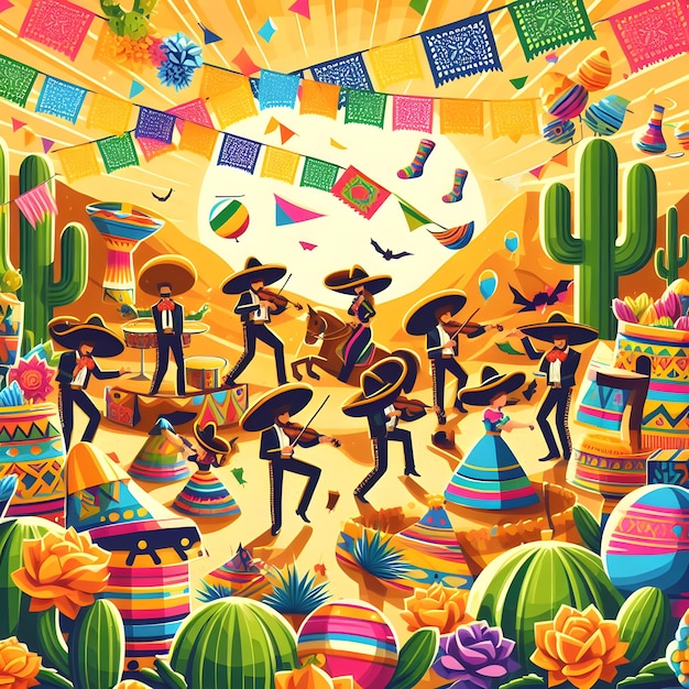 a poster with a cartoon scene of a man dancing with a group of people in a circle