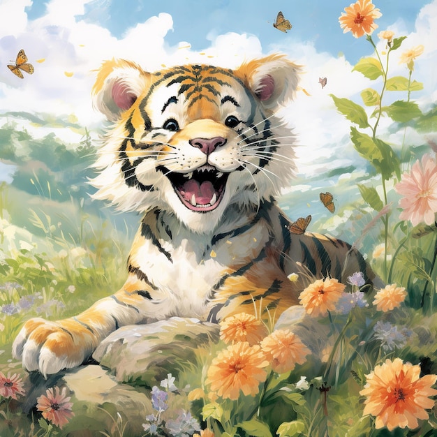 A poster with a cartoon tiger