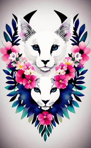 A poster with a cat and flowers on it.