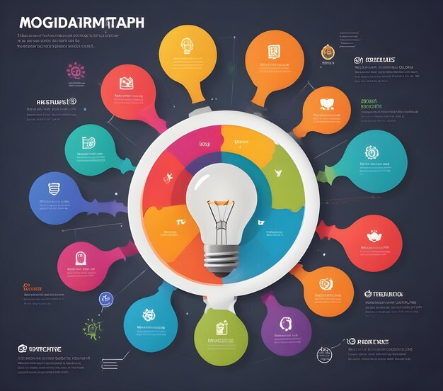 Photo a poster with a circle of colorful circles and a circle of light bulb