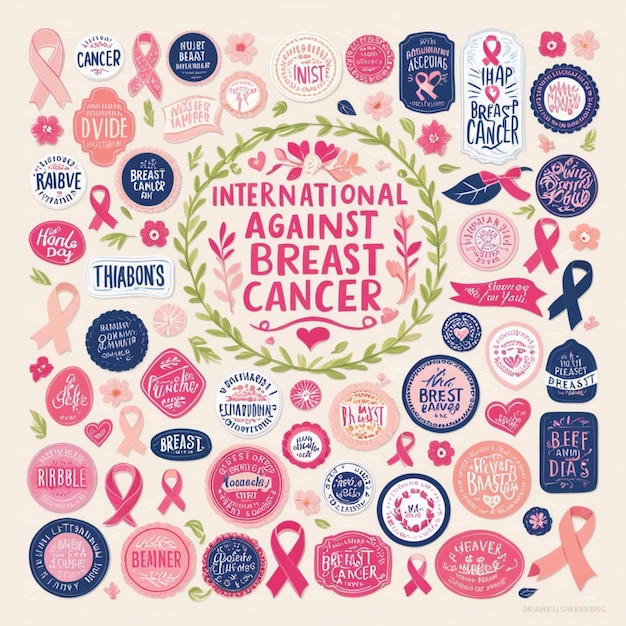 Photo a poster with a circle of pink and blue signs that say international cancer