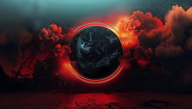 Photo a poster with a circle of smoke and a red circle