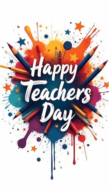 Photo a poster with a colorful background with the words happy teachers day on it