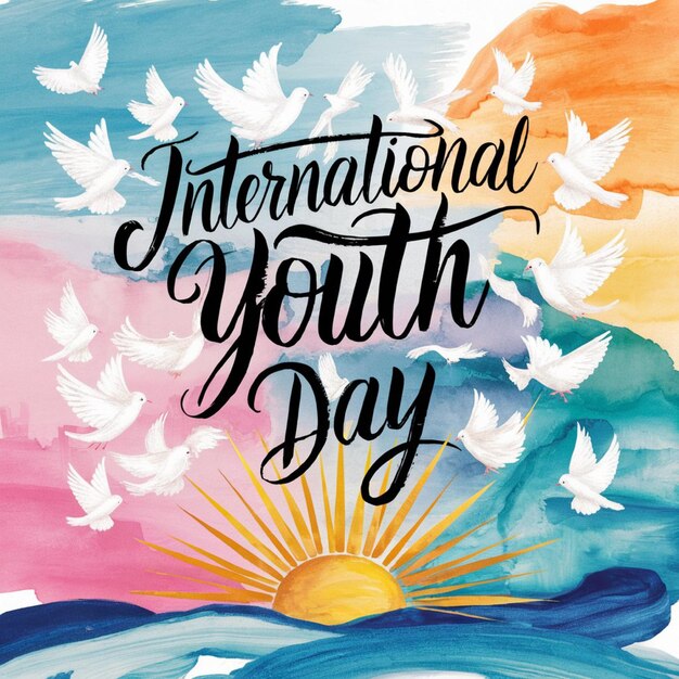 a poster with a colorful background with the words international youth day