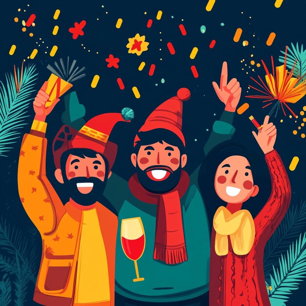 Photo a poster with a couple celebrating with a glass of wine and a christmas tree