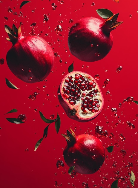 Photo poster with cut pomegranate on red background