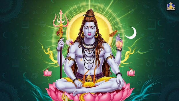 a poster with a deity sitting on a lotus with the words god god