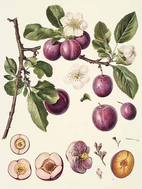 a poster with a fruit and flowers on it