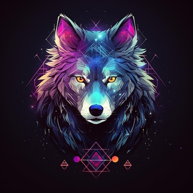 A poster with a geometric wolf face