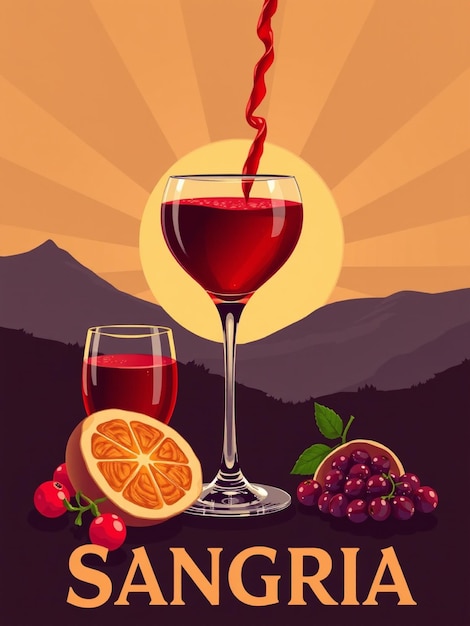 a poster with a glass of wine and grapefruit