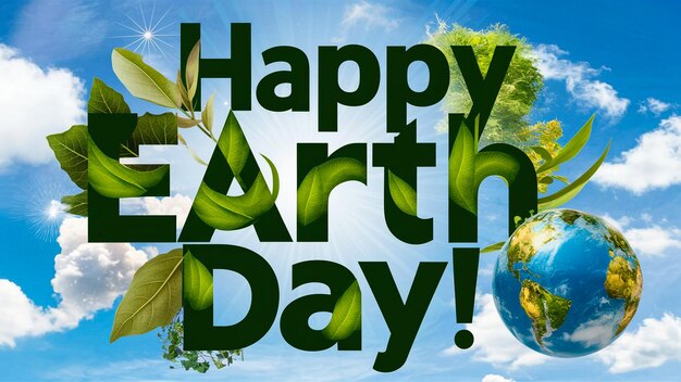 a poster with a green leaf that says happy earth day