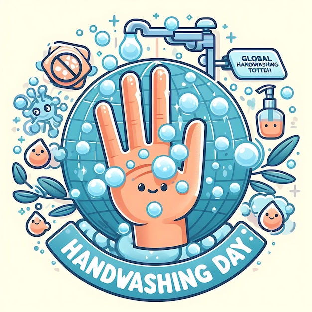 Photo a poster with a hand print that says hand washing day