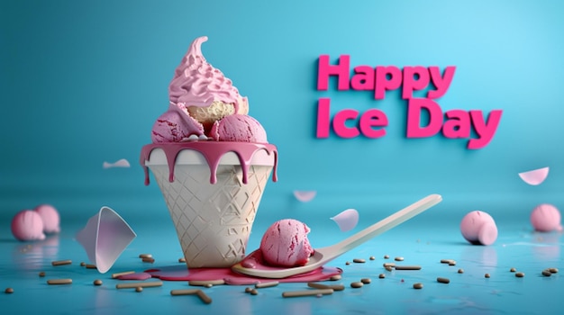 a poster with ice cream cones and the words happy ice cream